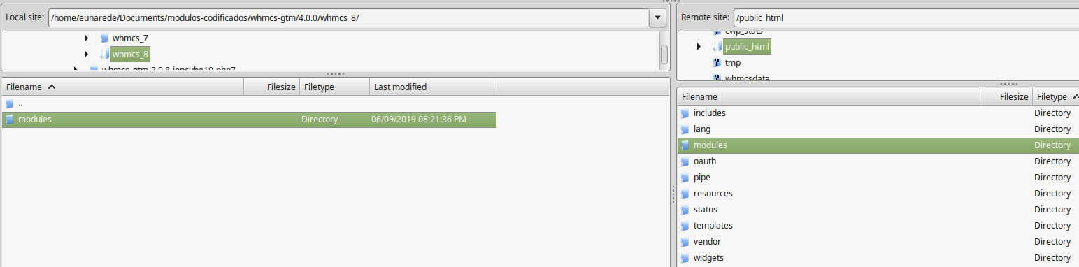 Upload the modules folder to WHMCS modules folder