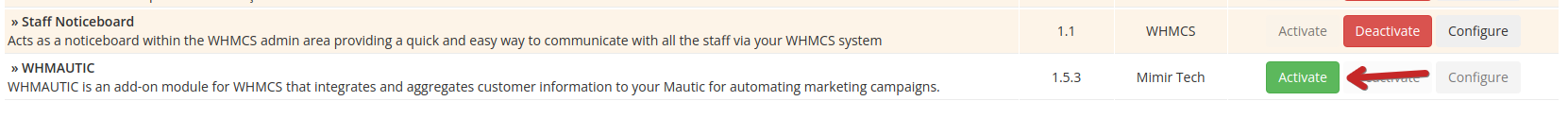 WHMCS 7 activation of WHMCS & Mautic Integration Module WHMCS 7 activation of WHMCS & Mautic Integration Module